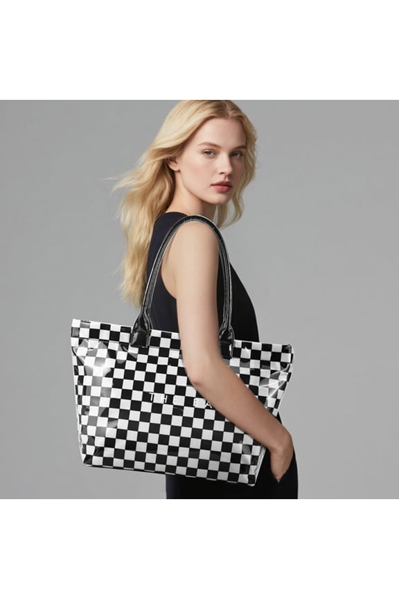 THE BAG Message Print Checkered Pattern Clear FInish Tote Bag