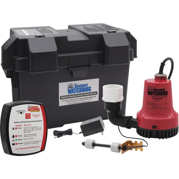 THE BASEMENT WATCHDOG Backup Sump Pump, Industrial, Plastic, Battery Powered, 2000 GPH, 10 FT Lift, 12V DC