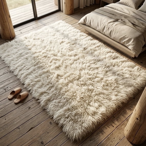 THE BEST 6X9 FLOKATI RUG MADE | LONG 4” SHAG PILE | STYLISH OFF WHITE WOOL AREA RUG