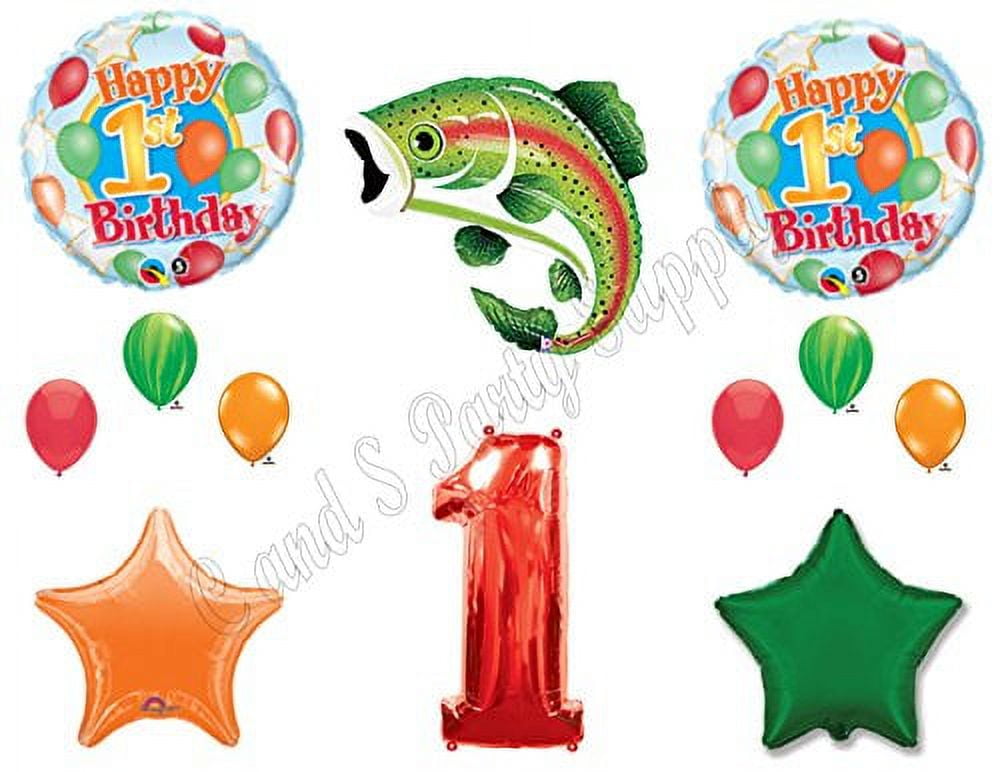 THE BIG ONE Fishing 1st Birthday Party Balloons Decoration Supplies First  Camp 