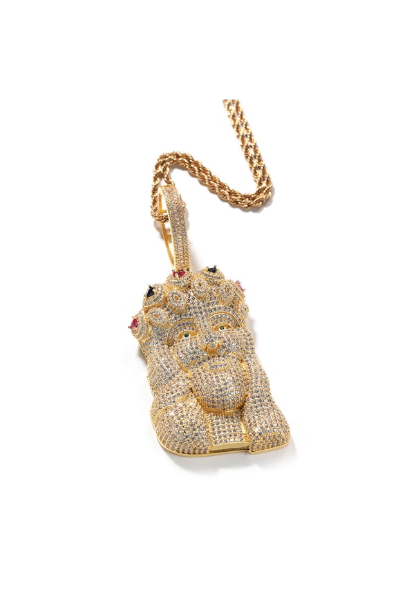 THE BLING KING Huge Religious Jesus 14K Yellow Gold Pendant Necklace Full Iced Out Cubic Zirconia Charm Tennis Necklace Fashion Hiphop Jewelry