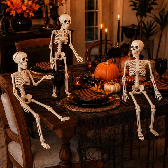 THE BRIVE 3 Pcs 16in Halloween Skeleton, 1.3ft Realistic Decor for Yard, Porch & Indoor Party