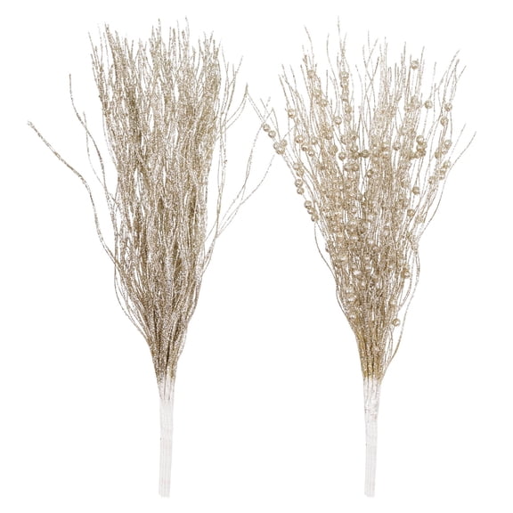 THE BRIVE 16-Pack Artificial Glitter Berry Stems - Christmas Decorative Glittery Twigs for Tree, Wreath, Vase, Party (champaigngold)