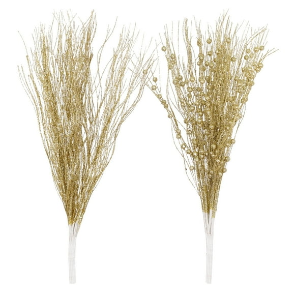 THE BRIVE 16-Pack Artificial Glitter Berry Stems - Christmas Decorative Glittery Twigs for Tree, Wreath, Vase, Party (gold)
