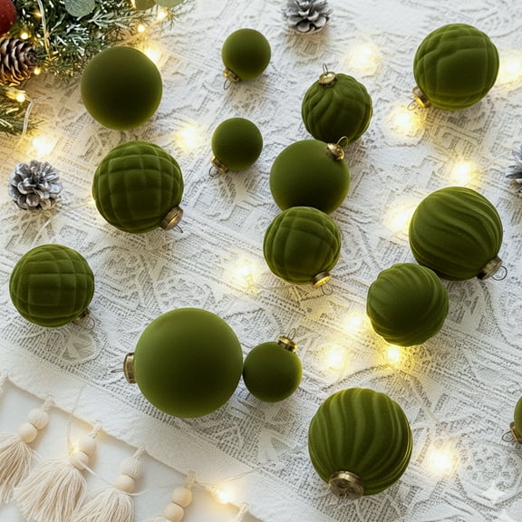 THE BRIVE 36PCS Flocked Velvet Christmas Ball Ornaments - Shatterproof Decor for Tree, Holiday & Home Decorations Green