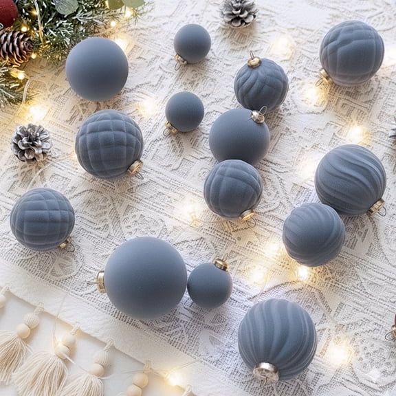 THE BRIVE 36PCS Flocked Velvet Christmas Ball Ornaments - Shatterproof Decor for Tree, Holiday & Home Decorations LightBlue