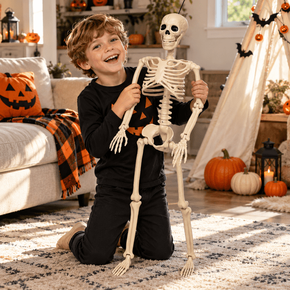 THE BRIVE 3ft Life Size Poseable Halloween Skeleton, Realistic Decor for Yard Porch Indoor Party