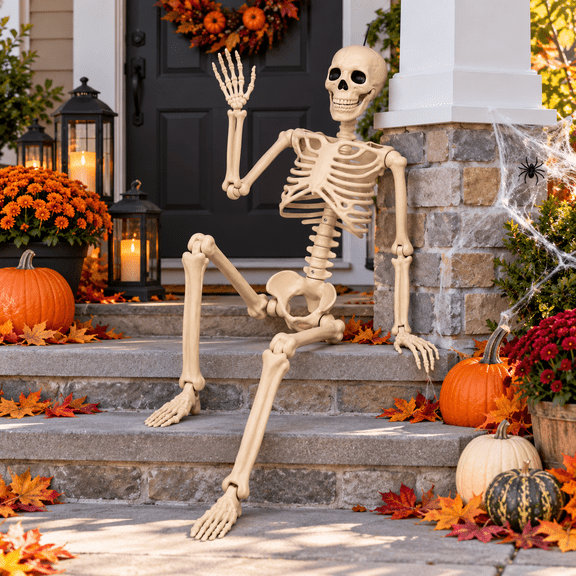 THE BRIVE 5.4ft Life Size Halloween Skeleton, Realistic Full‑Body Hanging Prop with Movable Joints, 63 Inches