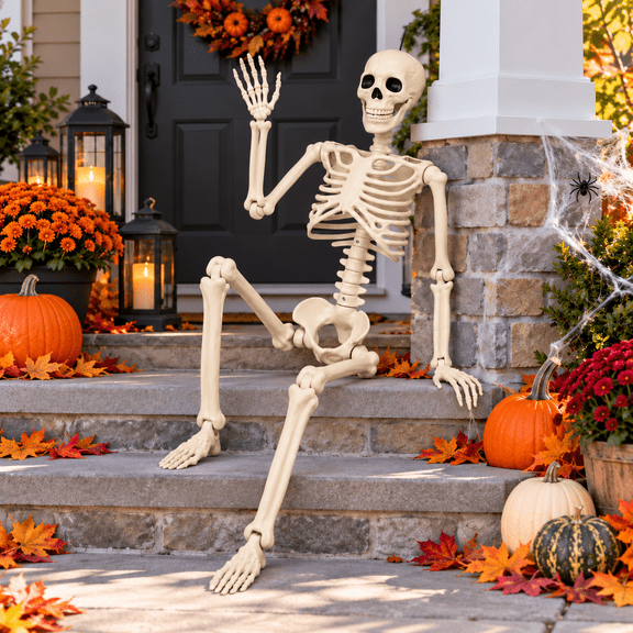 THE BRIVE 5.4ft Life Size poseable Halloween Skeleton, Realistic Full‑Body Hanging Prop with Movable Joints, 63 Inches