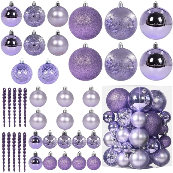 THE BRIVE Christmas Ball Ornaments 41pcs, Shatterproof Xmas Tree Decorations with Hanging Loop for Holiday & Seasonal Decor (LightPurple)
