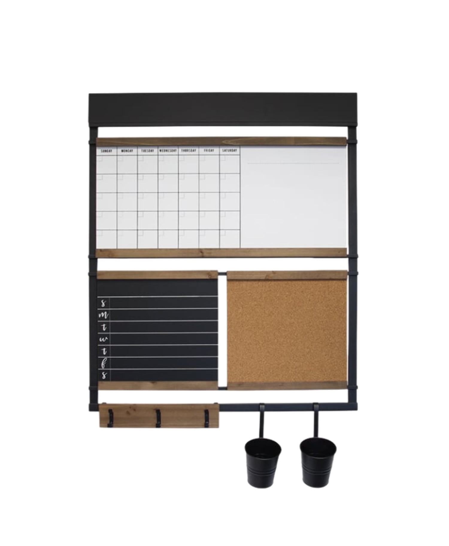 Brooke Black and Wood Wall Organizer with Chalkboard and Corkboard