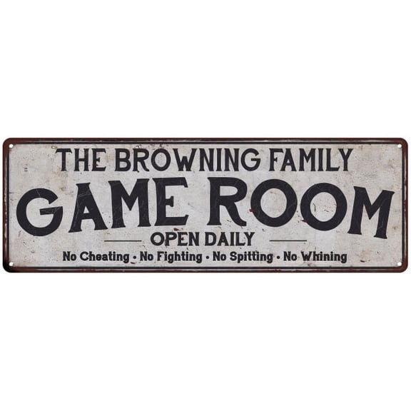 THE BROWNING FAMILY Game Room Country Metal 6x18 Sign 106180042902