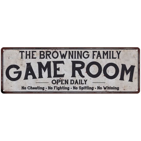 THE BROWNING FAMILY Game Room Country Metal 8x24 Sign 108240042902