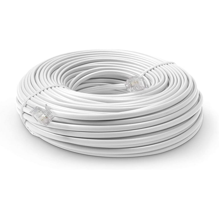 THE CIMPLE CO - 100 FT Feet Modular Phone Line Cord - High Quality 2  Conductor - White - 1 Pack