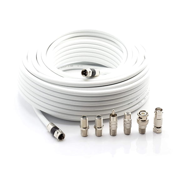 THE CIMPLE CO - 150' RG6 White & 6 Universal Coaxial Cable Connector Ends - F81 RCA BNC Adapters