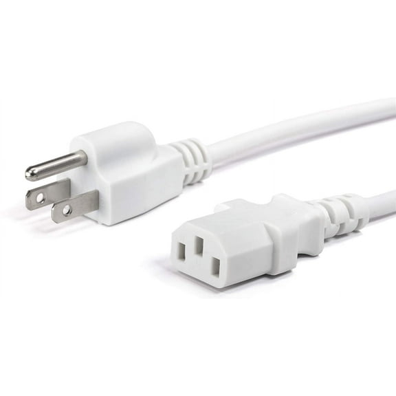 THE CIMPLE CO - AC Power Cord 3 Prong (18 awg) for TV PC Monitor Wall Mount Set Up -White - 10ft