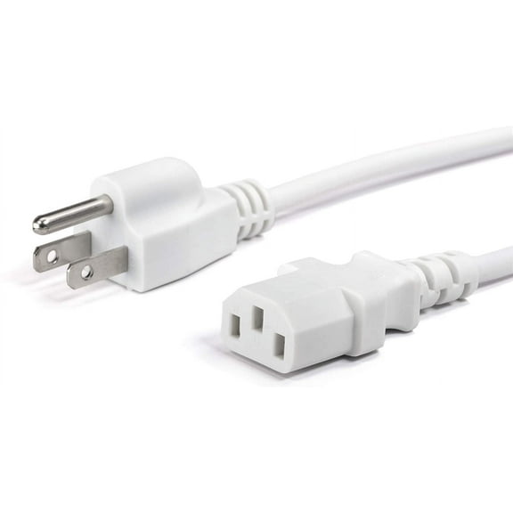 THE CIMPLE CO - AC Power Cord 3 Prong (18 awg) for TV PC Monitor Wall Mount Set Up -White - 6ft
