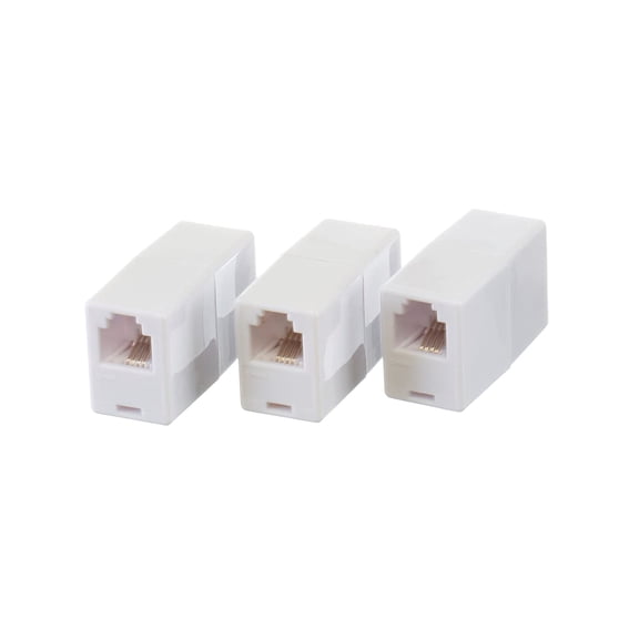 THE CIMPLE CO - Phone Cord Coupler RJ11 - Modular 4 Conductor 2 Line Class - White - Three Pack