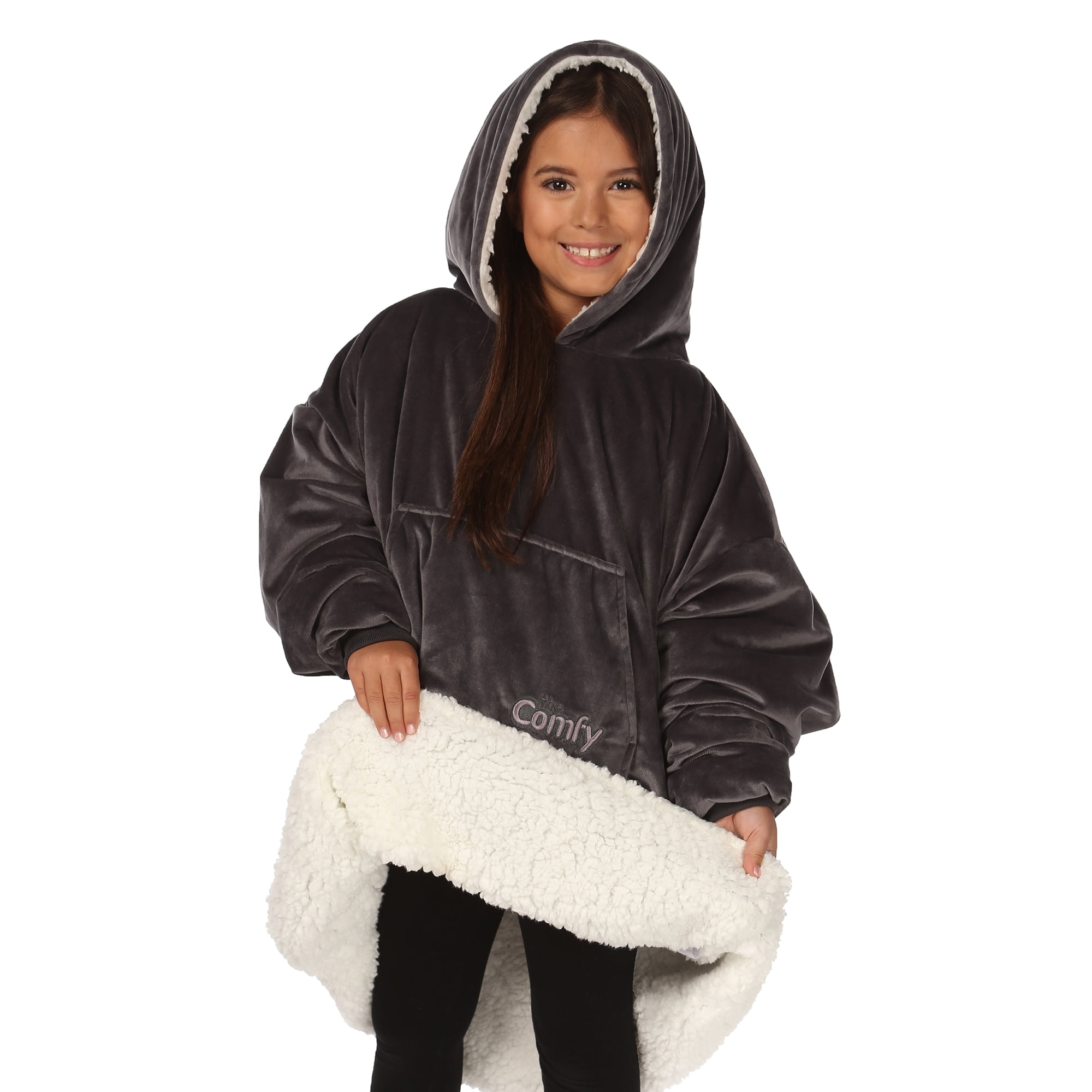THE COMFY Original Jr. | Oversized Microfiber & Sherpa Wearable Blanket, On Shark Tank, One Fits All, Charcoal -