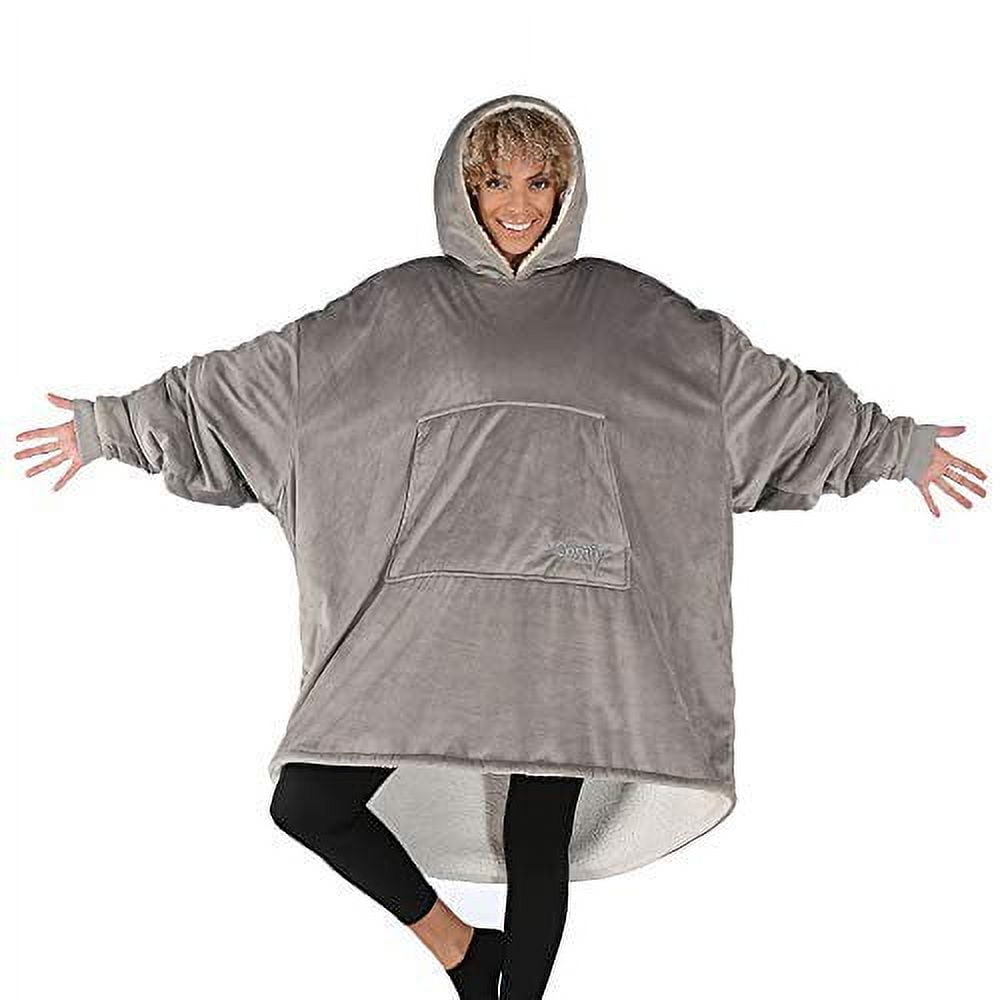 Gray Oversized Fleece and Sherpa Wearable Blanket Hoodie