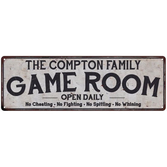 THE COMPTON FAMILY Game Room Country Metal 6x18 Sign 106180042812