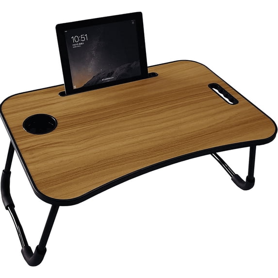 THE DUO Laptop Workstation for Bed and Sofa - Foldable Laptop Table, Portable Table for Bed, Lap Desk for Working, Reading, Eating - Walnut, 26 x 17.5 inches