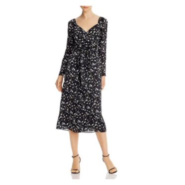 FRENCH CONNECTION Womens Pink Woven Zippered Smocked Tiered Cut Out Pouf Sleeve V Neck Short Fit + Flare Dress