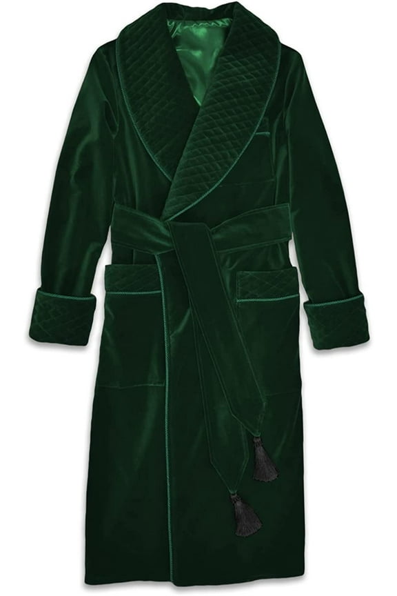 Men's Green Velvet Long Smoking Jacket Evening Party Wear Gown Smoking Jacket Coat