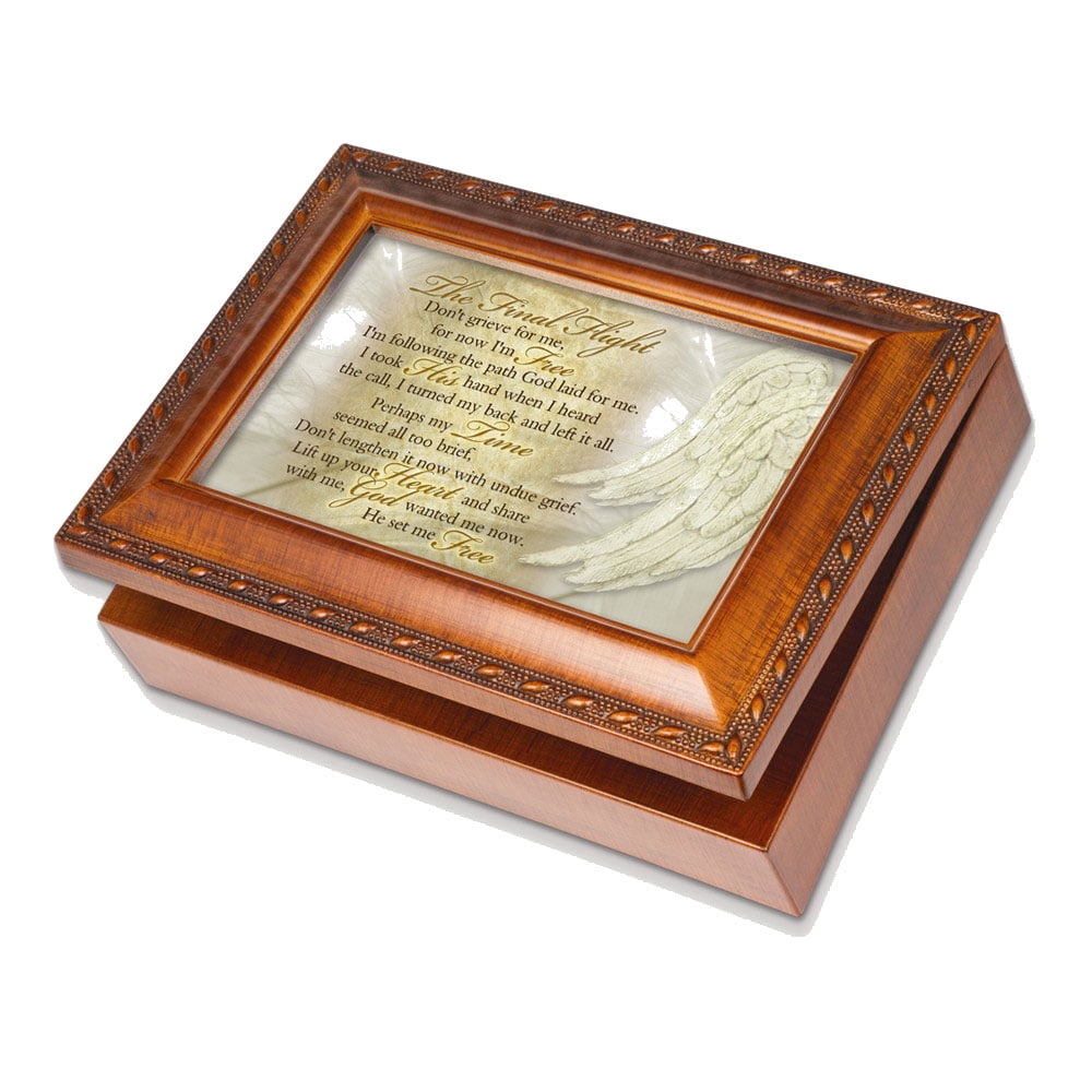 GOLDIA THE FINAL FLIGHT Poem Memorial Remembrance Woodgrain Resin Music Box (Plays Amazing Grace) QGM11592