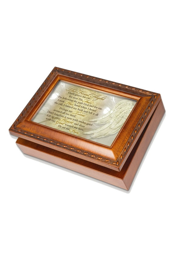 THE FINAL FLIGHT Poem Memorial Remembrance Woodgrain Resin Music Box (Plays Amazing Grace) QGM11592