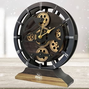 THE GEARS CLOCK Desk Clock with Real Moving Gears (wall clock)CA-LI_ 10 in Round Vintage-Black