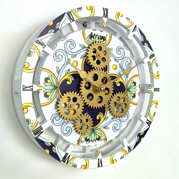 THE GEARS CLOCK Desk Clock with Real Moving Gears (wall clock)IT-LI_ 10 in Round Atrani