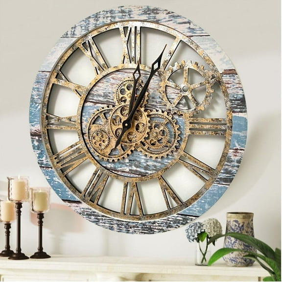 THE GEARS CLOCK Wall Clock with Real Moving Gears AM-LI_ 24 in Round Aqua-Green