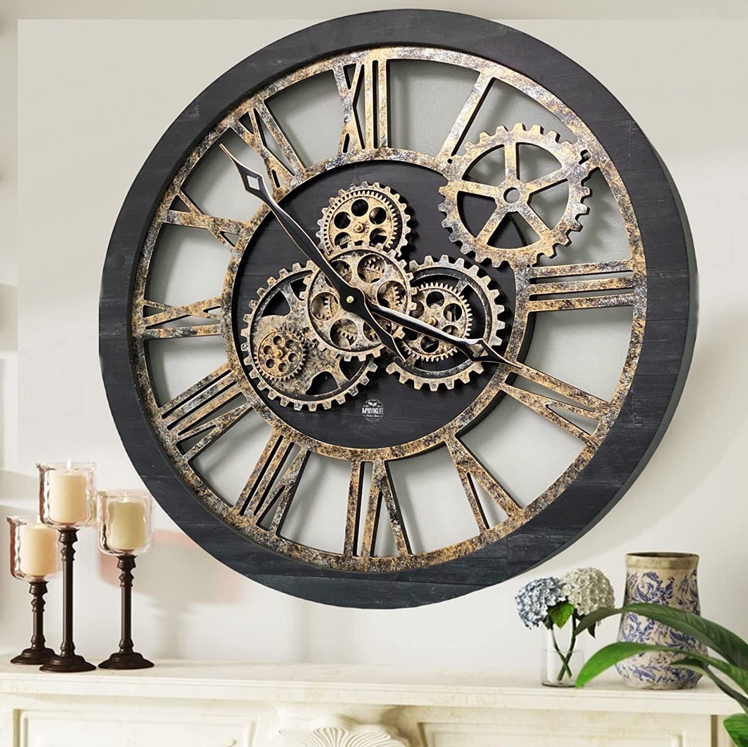 THE GEARS CLOCK Wall Clock with Real Moving Gears AMLI_ 24 in Round