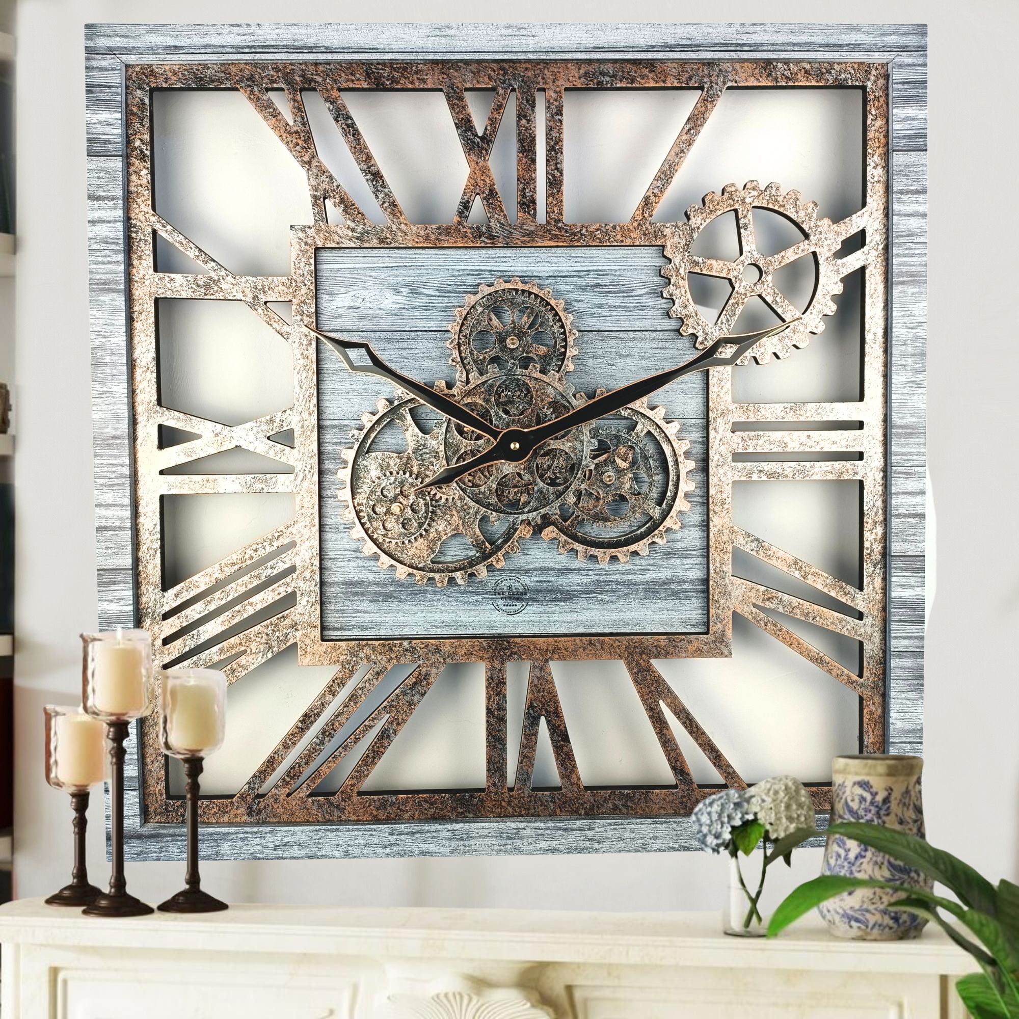 THE GEARS CLOCK Wall Clock with Real Moving Gears AM-LI_ 24 in Square ...