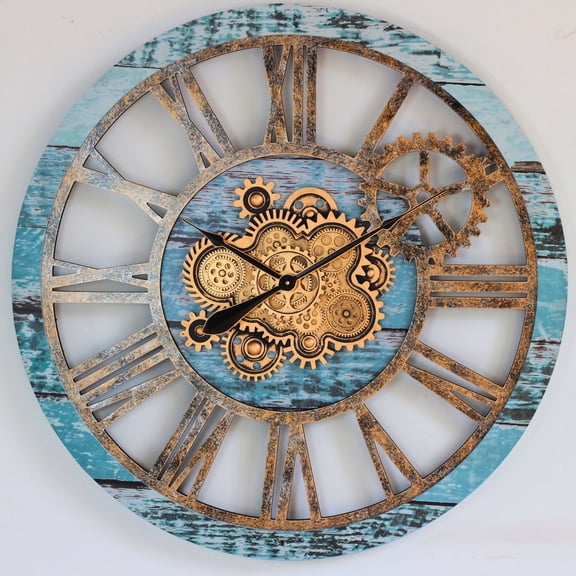 THE GEARS CLOCK Wall Clock with Real Moving Gears AM-LI_ 36 in Round Aqua-Green
