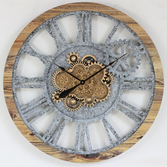 THE GEARS CLOCK Wall Clock with Real Moving Gears AM-LI_ 36 in Round Wood-Stone