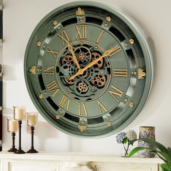 THE GEARS CLOCK Wall Clock with Real Moving Gears BE-LI_ 26 in Round Green