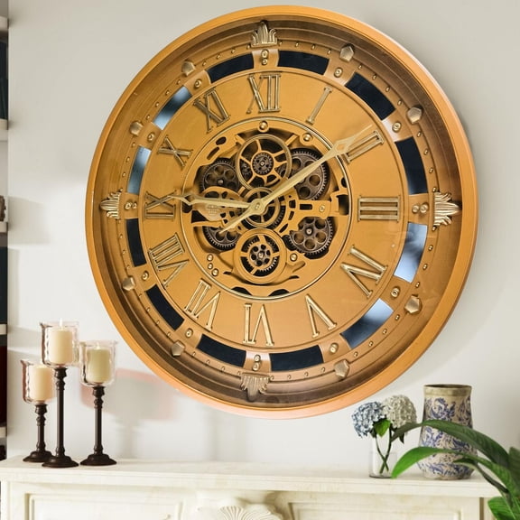THE GEARS CLOCK Wall Clock with Real Moving Gears BE-LI_ 26 in Round Walnut