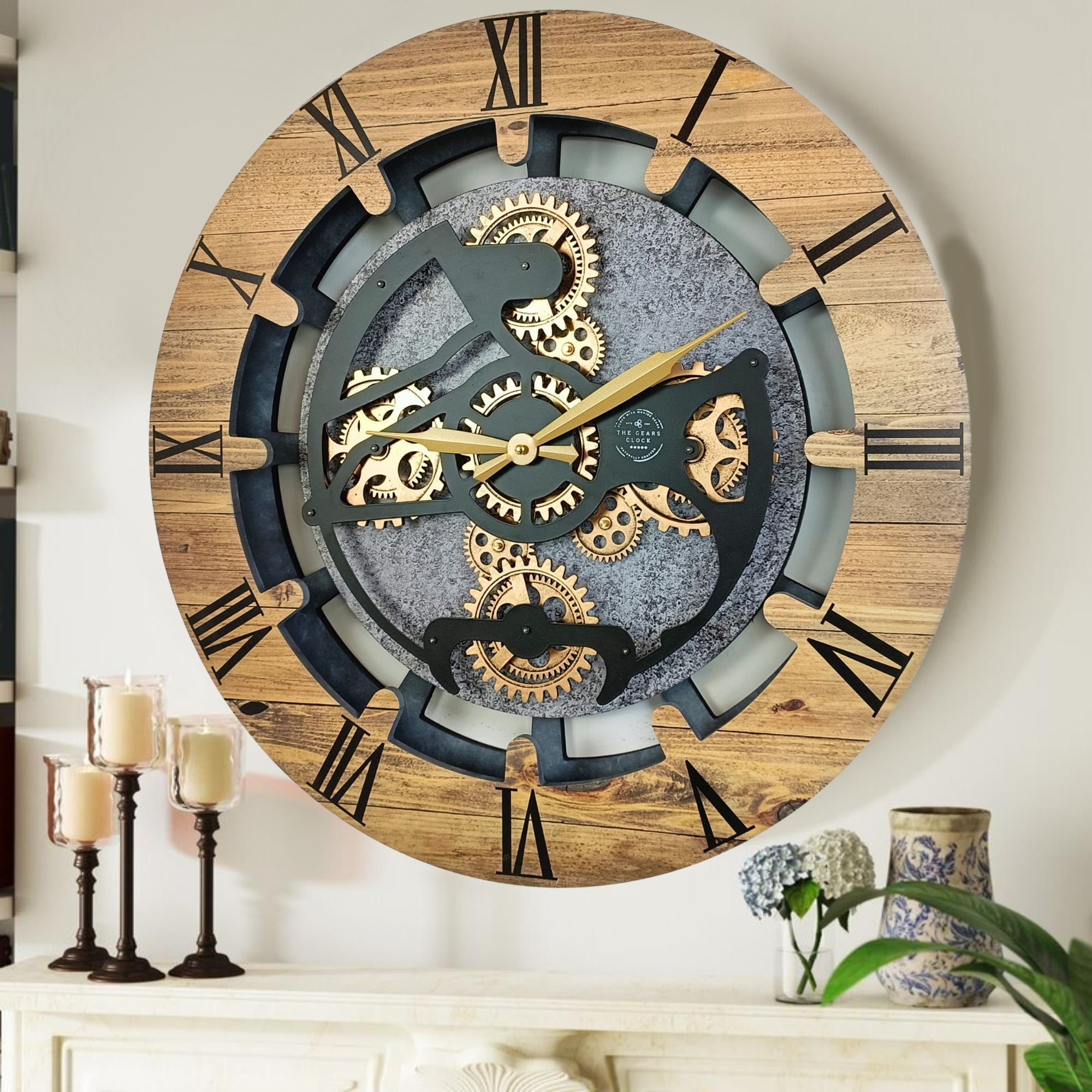THE GEARS CLOCK Wall Clock with Real Moving Gears CA-LI_ 24 in Round ...