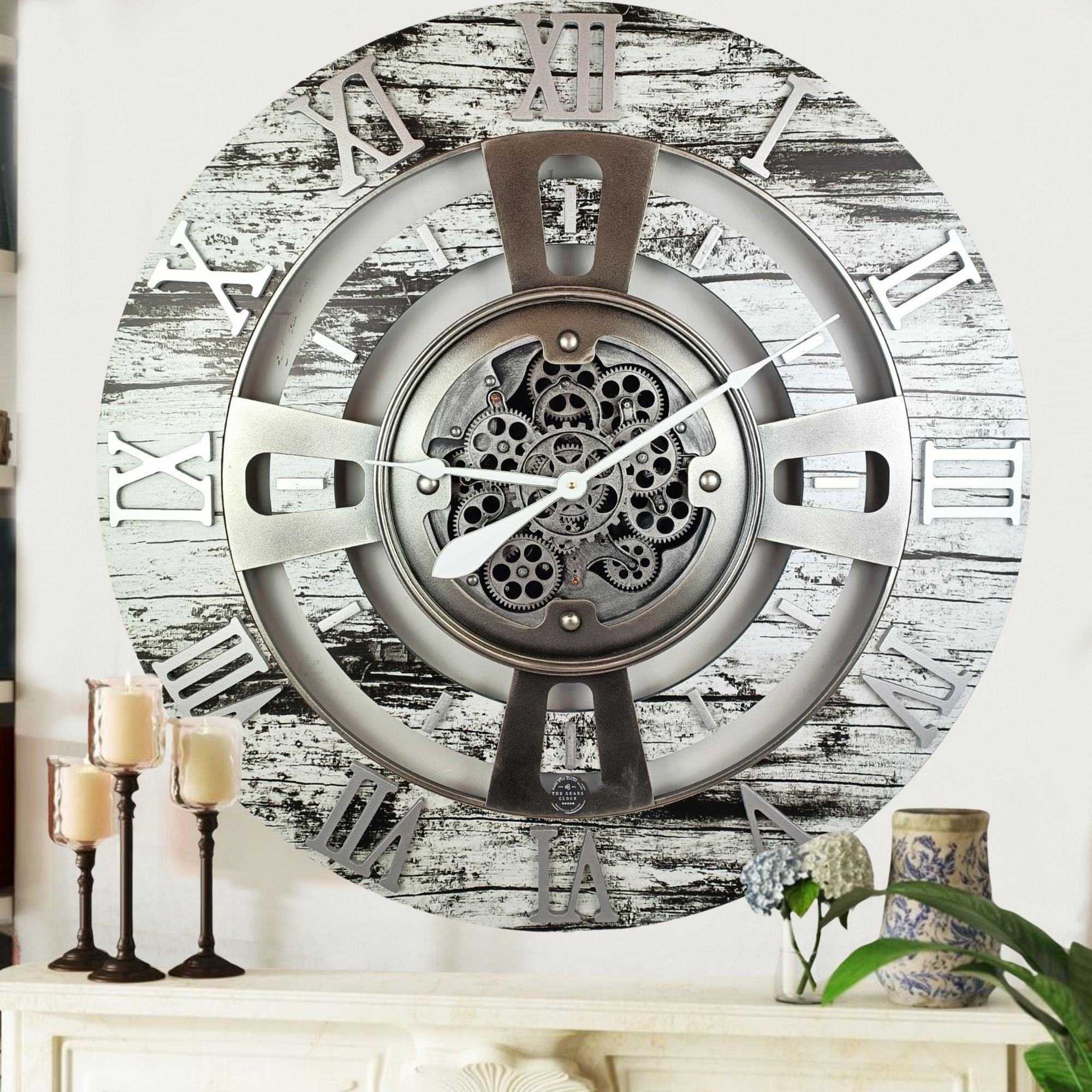 THE GEARS CLOCK Wall Clock with Real Moving Gears EN-LI_ 24 in Round ...