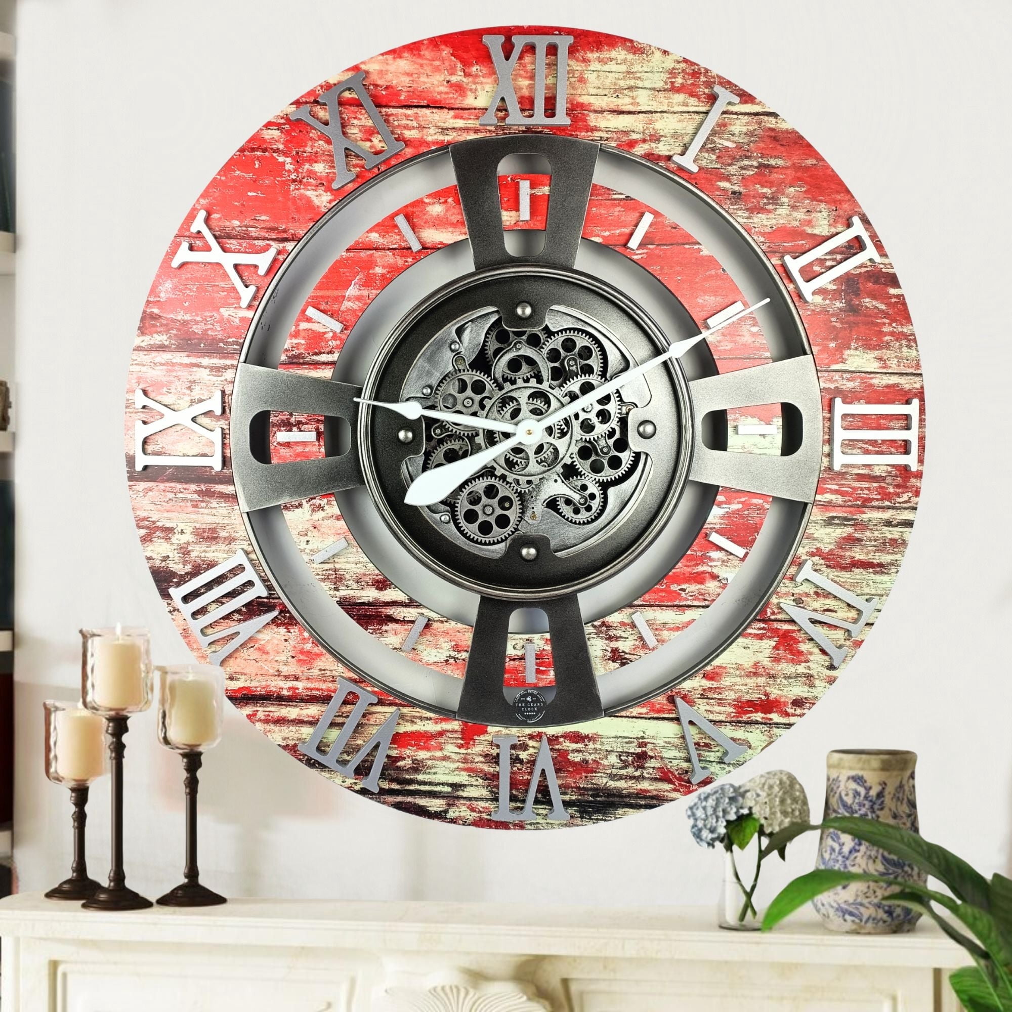 THE GEARS CLOCK Wall Clock with Real Moving Gears EN-LI_ 24 in Round ...