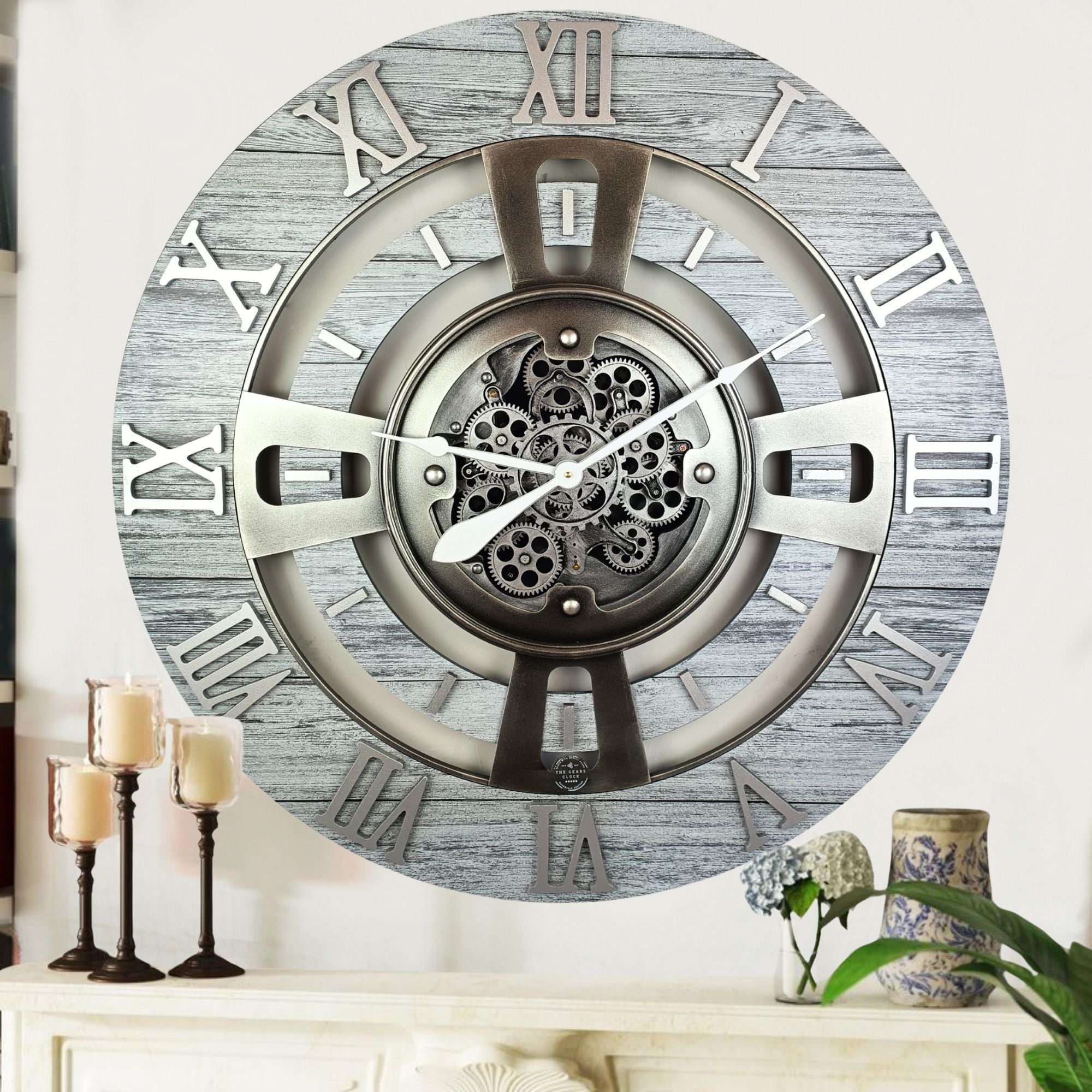 THE GEARS CLOCK Wall Clock with Real Moving Gears EN-LI_ 24 in Round ...
