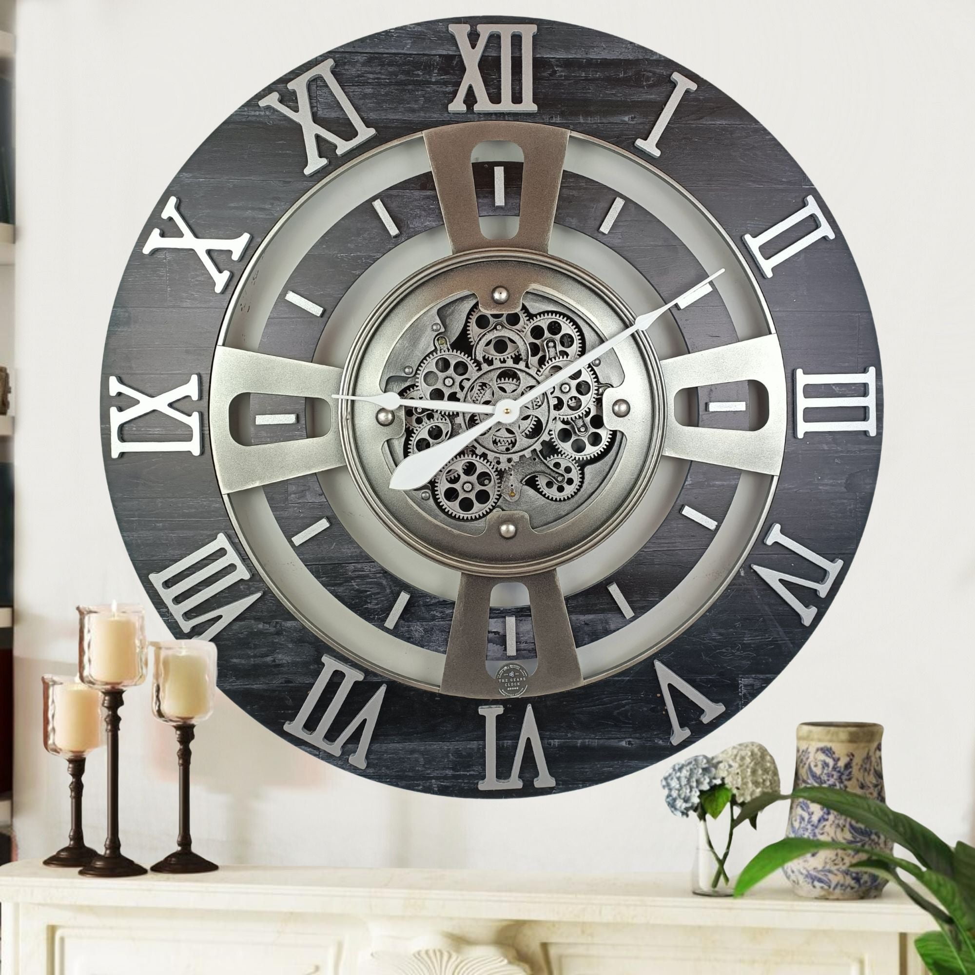THE GEARS CLOCK Wall Clock with Real Moving Gears EN-LI_ 24 in Round ...