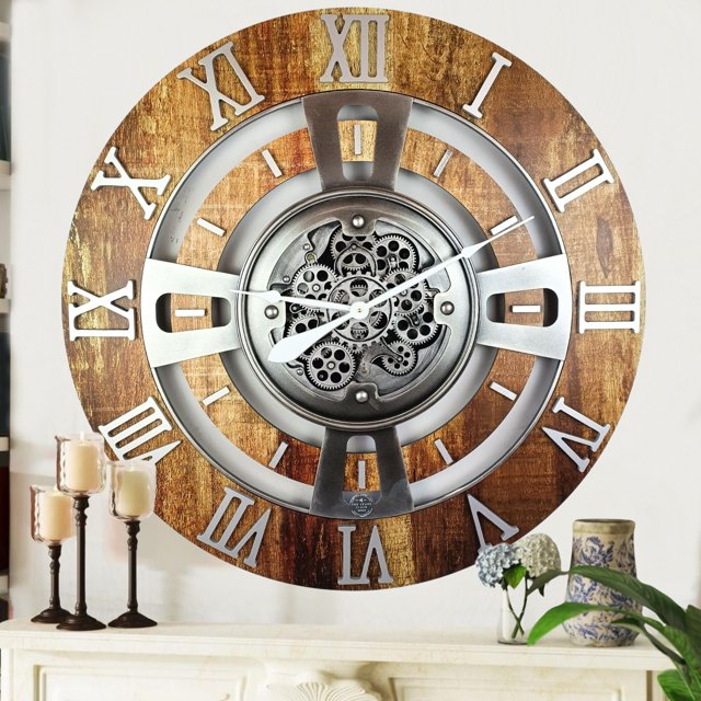 THE GEARS CLOCK Wall Clock with Real Moving Gears ENLI_ 24 in Round