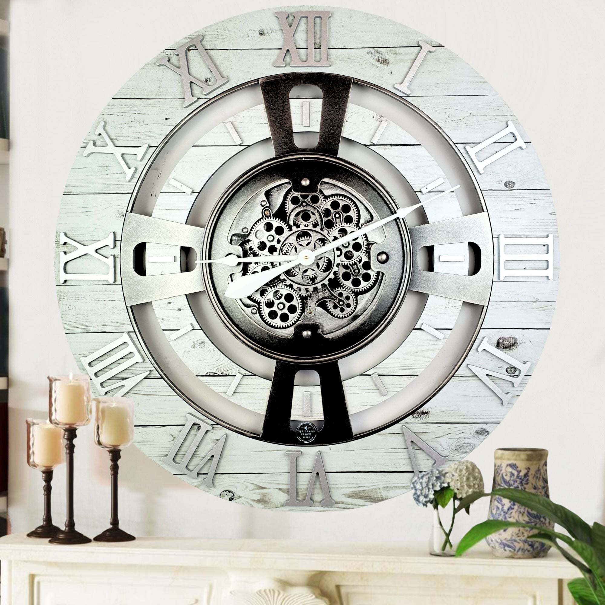 THE GEARS CLOCK Wall Clock with Real Moving Gears EN-LI_ 24 in Round ...