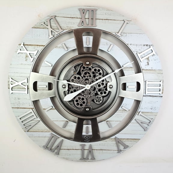 THE GEARS CLOCK Wall Clock with Real Moving Gears EN-LI_ 36 in Round Desert-Beige