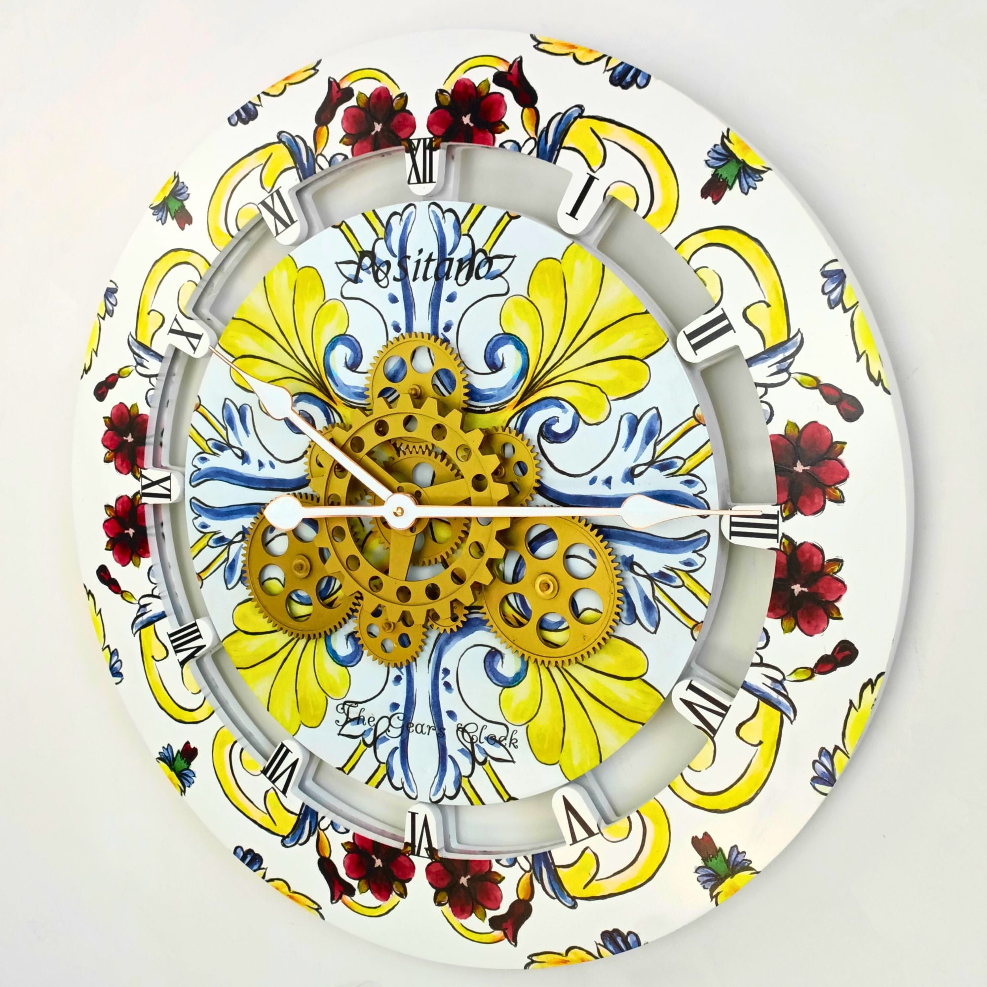 Positano 24'' Multicolor Wood and Metal Wall Clock with Moving Gears