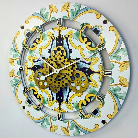 THE GEARS CLOCK Wall Clock with Real Moving Gears IT-LI_ 24 in Round Praiano