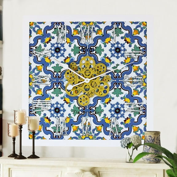 THE GEARS CLOCK Wall Clock with Real Moving Gears IT-LI_ 24 in Square Meta